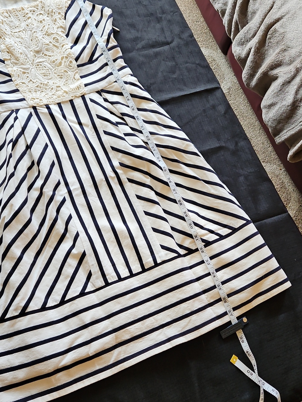 Maeve (Anthro) Black and White Striped Dress with Cream Lace - Picture 14 of 16